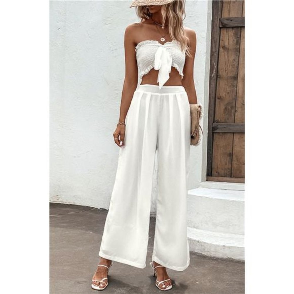 Smocked Tube Top and Wide Leg Pants Set - Picture 5 of 7